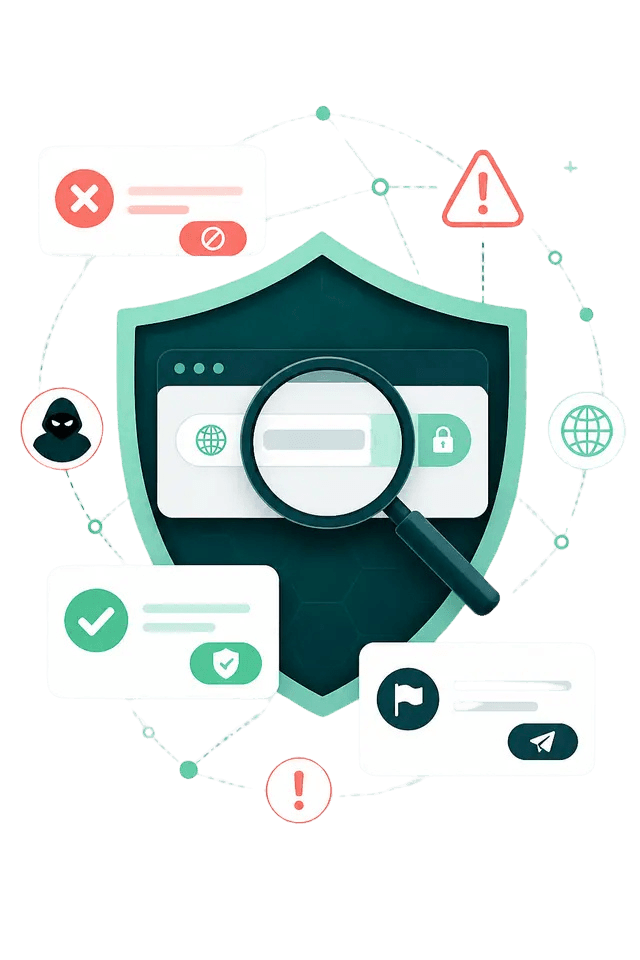 Minh họa bảng điều khiển ScamCheck — quét URL và chặn lừa đảo